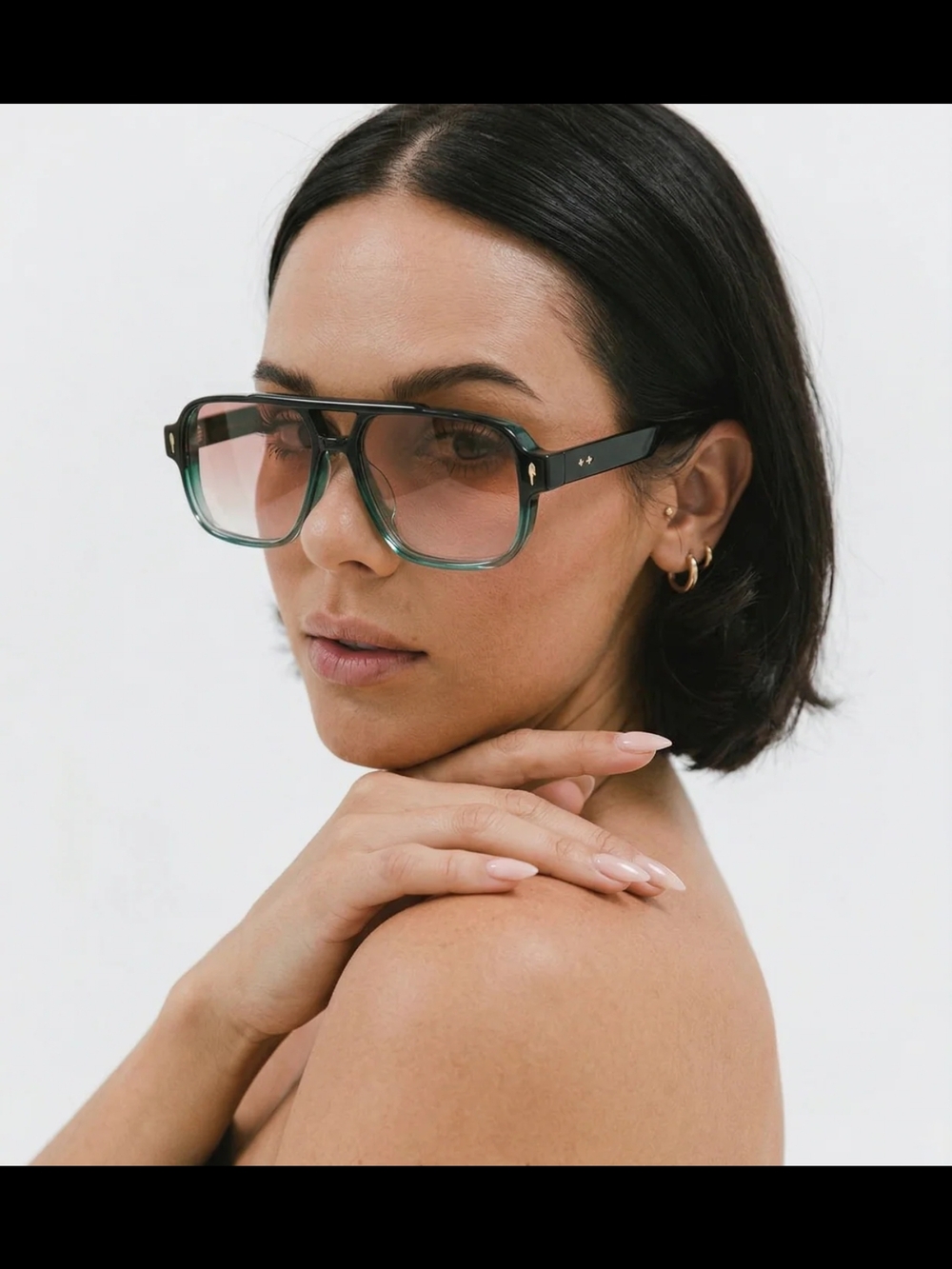 Oversized Two-Tone Green Gradient Sunglasses - Unbranded